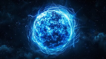 Obraz premium Electricity and plasma energy sphere with glowing lightning. Futuristic electric ball with dynamic effects and powerful bursts. Perfect for science, education, and innovative graphic concepts.