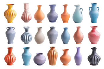 Colorful Ceramic Vases Collection with Various Shapes and Textures
