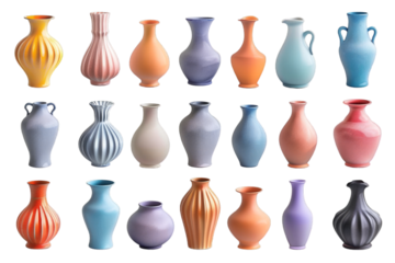 Colorful Ceramic Vases Collection with Various Shapes and Textures