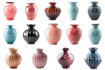 Colorful Assorted Ceramic Vases Collection - Decorative Pottery Display in Various Shapes and Designs