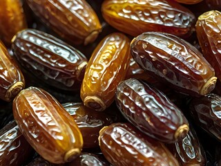 dates close up. date palm background. Date palm on a traditional craftsman market.Horizontal image.