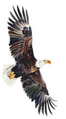 Fototapeta premium Bald eagle flying draw and paint on white background vector illustration
