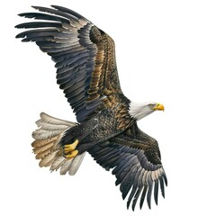 Fototapeta premium Bald eagle flying draw and paint on white background vector illustration