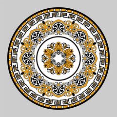 Beautiful rossette with traditional ancien Greek patterns for design plates and round carpets