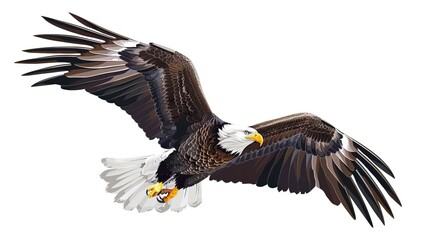 Obraz premium Bald eagle flying draw and paint on white background vector illustration