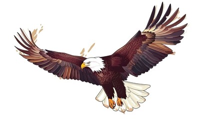 Obraz premium Bald eagle flying draw and paint on white background vector illustration