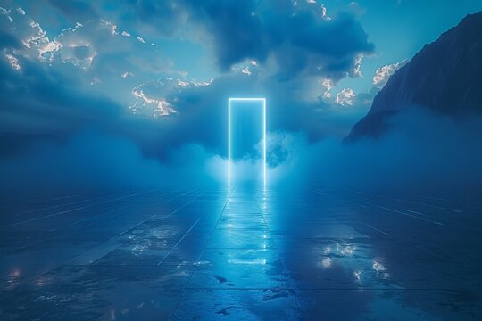 Bright doorway symbolizes opportunities in the darkness, instilling hope and positivity.