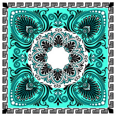 Beautiful rossette with traditional ancien Greek patterns for design plates and round carpets