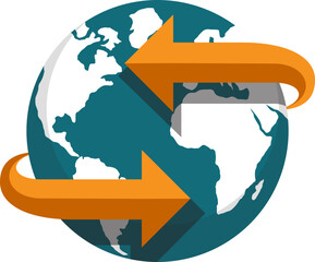 Globe with round arrow, navigation map icon.