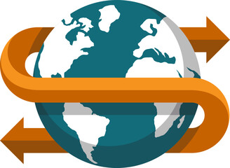 Globe with round arrow, navigation map icon.