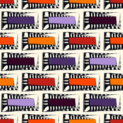 Brick wall motif handdrawn classic geometric print. Paint brush strokes seamless pattern. Freehand grunge design background. Modern urban ornament. Artistic hand drawn abstract vector wallpaper