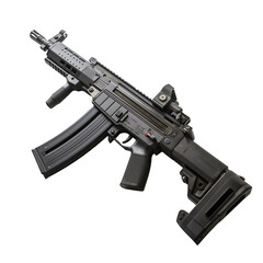 assault rifle isolated on transparent png background. A black gun with a black stock and a black barrel