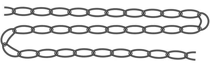 Monochrome set different type of metal chains in silhouette style. Seamless shape, for graphic design of logo, emblem, symbol, sign, badge, label, stamp, isolated on white background