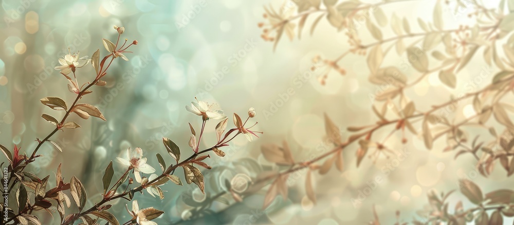 Sticker Vintage Background with Delicate Flowers: Embracing the Beauty of Nature in a Spring-Inspired Design with Sunlit Plants