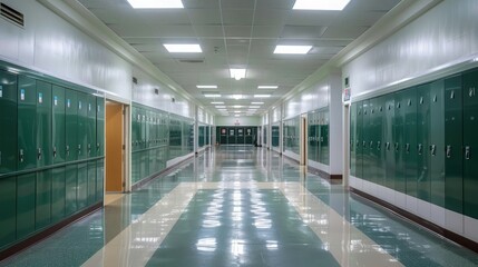 Obraz premium empty hallway with lockers on both sides