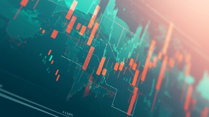 Stock market green red color economy. usa flag background. Trends economic Effect recession on US economy