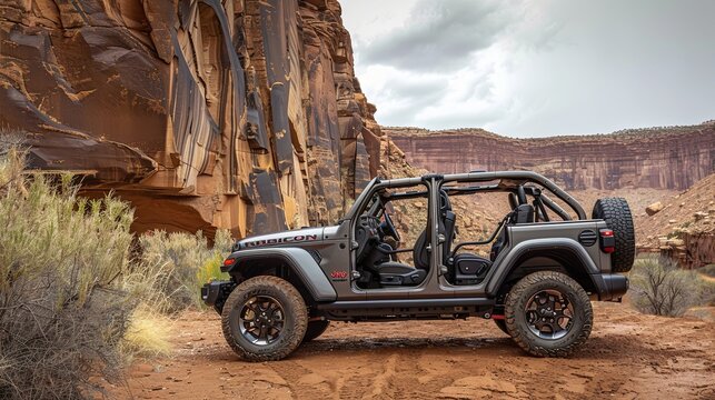 Jeep rubicon 4x4 near canyon lands national park in utah.