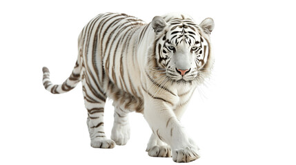 Naklejka premium White Bengal tiger isolated on a white background Tags: tiger, cat, animal, wildlife, mammal, forest, zoo, predator, Bengal, nature, white, Siberian, carnivore, striped, big, fur, solitary, safari