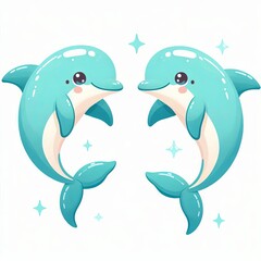 Naklejka premium A family of dolphins in the clear ocean. Characters on a white background