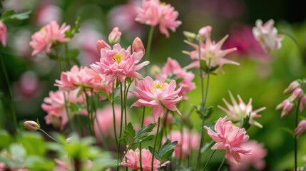Pink columbines representing happiness optimism and faithfulness are frequently grown in gardens to enhance the beauty of floral arrangements