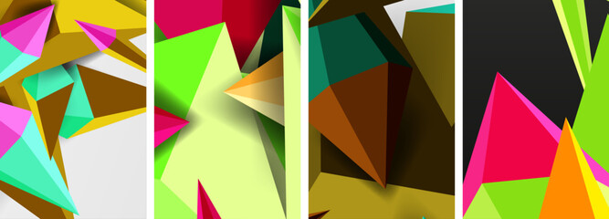 Mosaic triangles poster geometric abstract background set
