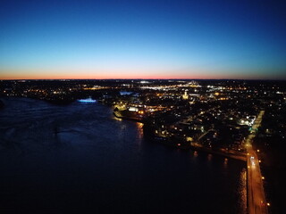 Fototapeta premium City View of Terrebonne Right after Sunset 2.7K, 4:3, 2.8 Aperture, 1/4 Shutter, ISO 1600 Drone Shot