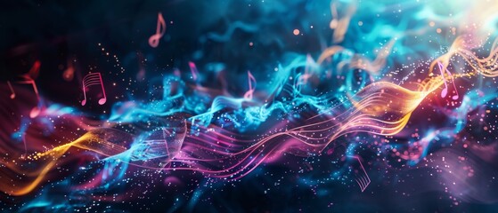 a visually striking abstract music background with elements reminiscent of musical notes, waves