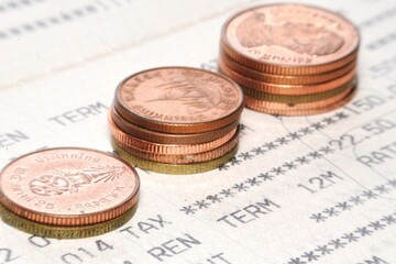 The overall image can be used to represent concepts such as savings, investment, financial planning, or economic transactions.