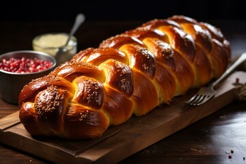 Rich Traditional challah bread. Jewish healthy food. Generate Ai