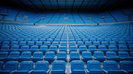 Fototapeta premium Empty Blue Seats In A Large Stadium Capturing The Essence Of Anticipation. Generative AI