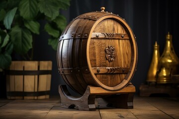 Vintage Traditional wooden barrel. Old oak keg. Generate Ai