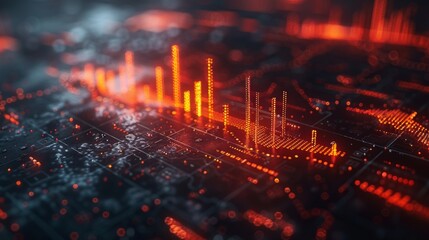 Vibrant abstract representation of financial markets with glowing data points, depicting a global network and digital information flow in red and orange hues, against a dark background.