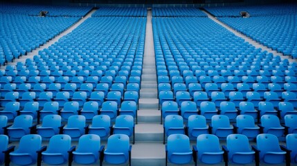 Naklejka premium Endless Rows of Blue Seats in an Empty Stadium. Generative AI