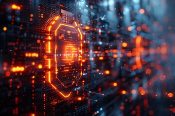 Obraz premium A high-tech futuristic space station interior with glowing digital screens, advanced technology, and a vivid view of the sun