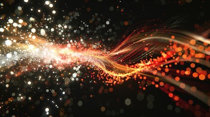 Particle collision. Bright, intense burst of energy. Bright and colorful particle tracks. Dark background.