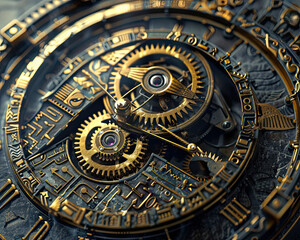 Antique clock in the style of surreal fantasy Imagine and demonstrate the cogs within.
