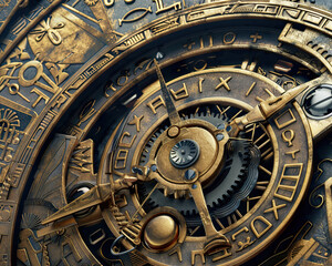 Obraz premium Antique clock in the style of surreal fantasy Imagine and demonstrate the cogs within.