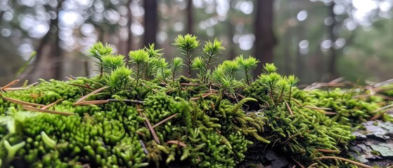 Tiny forest floor flourishes with verdant moss, offering a tranquil retreat in nature's embrace