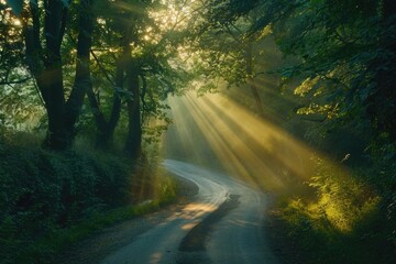 Fototapeta premium Country Road with Sunlight