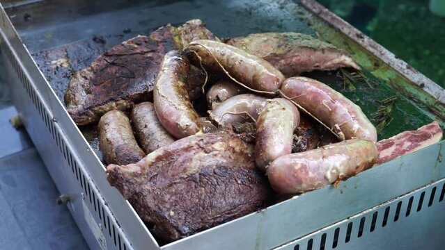 sausage grilled with meat outside