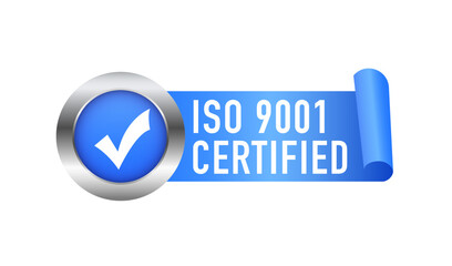 ISO 9001 Certified label stamp vector symbol. Certification stamp. Quality management system certified. Vector illustration