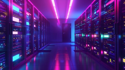 Network hardware. Telecommunication technologies. Server room. Modem with fiber optic cables. Router in server room. Hosting equipment. Internet communications. Server technologies