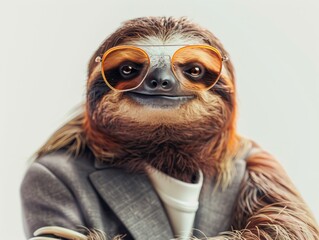 Obraz premium Cool Sloth Wearing Sunglasses and Suit. Generative ai