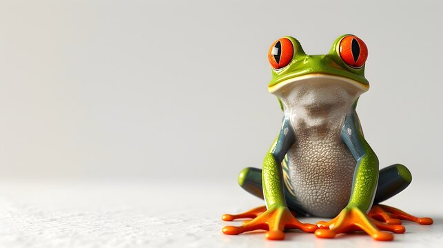 Sorrowful 3D Frog Portrait on Plain White Background