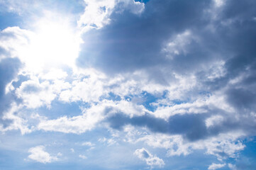 Beautiful cloud and sun view on blue sky with customizable space for text