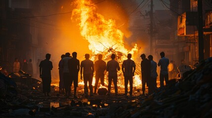 Cremation Procession with Blazing Fire 