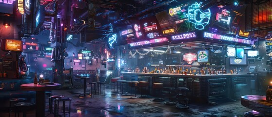 dance floor, augmented reality visuals ignite a dynamic and energetic atmosphere, blending seamlessly with neon lights and futuristic beats for an electrifying experience