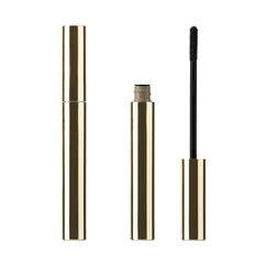 Obraz premium blank mascara brush on White Background, gold Lip Gloss, Lipstick Package Set