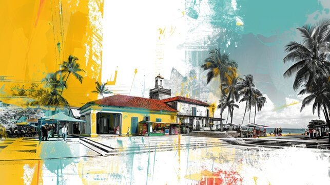 French Colonial Architecture of Fort-de-France Art Collage

