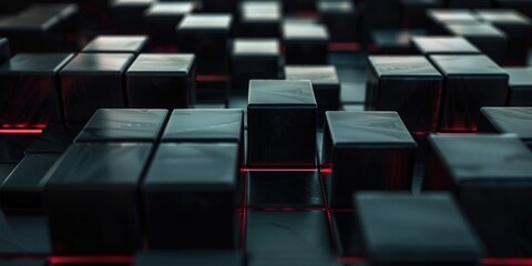 Fototapeta premium Black cube with red light array